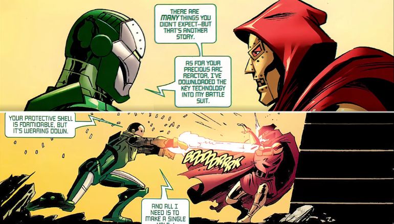 Infamous Iron Man Doctor Doom and Tony Stark fight