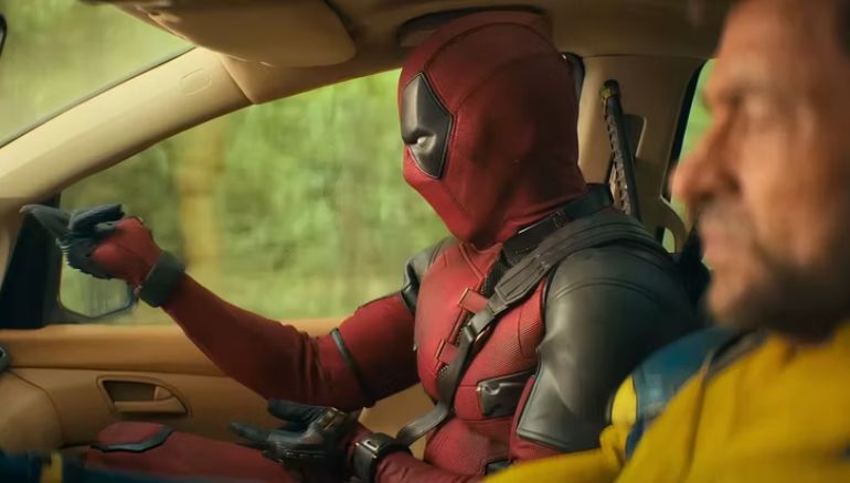 Ryan Reynolds doing Spider-Man pose in Deadpool & Wolverine