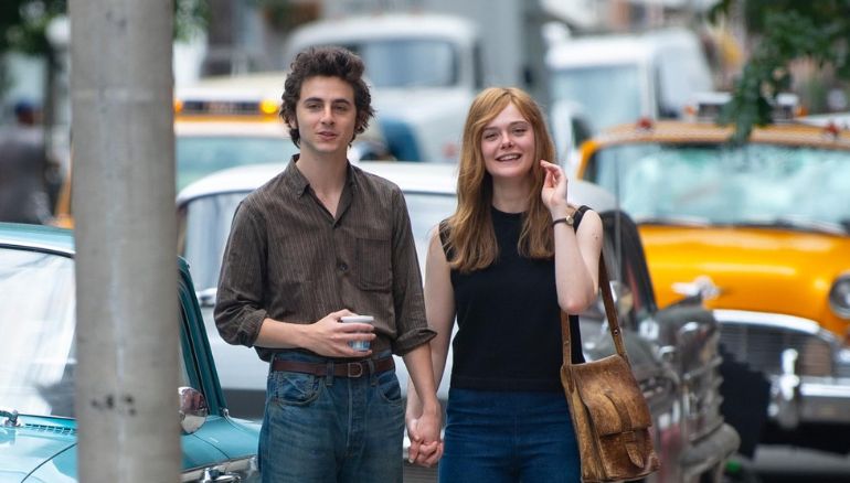 Elle Fanning and Timothée Chalamet in A Complete Unknown (2024)