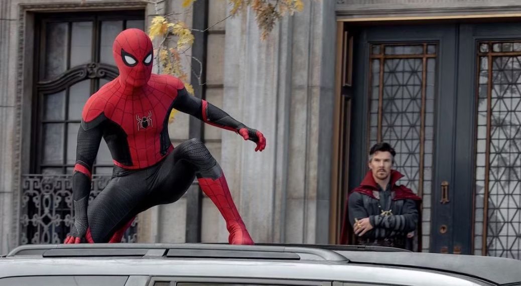 Spider-Man stands in his updated suit with textured webbing, symbolizing Peter Parker’s maturity and evolution post-No Way Home.