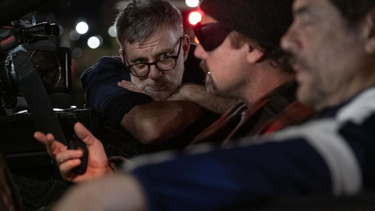 Leonardo DiCaprio, Paul Thomas Anderson, and Benicio Del Toro in One Battle After Another