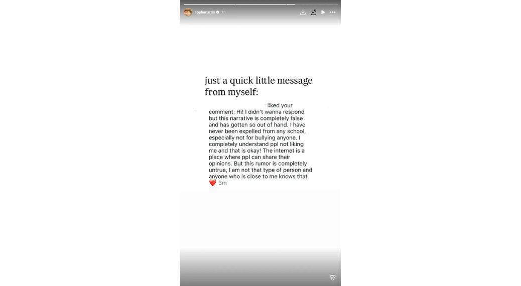 Apple Martin reacts to bullying allegations