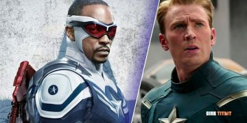 Anthony Mackie and Chris Evans as Captain America