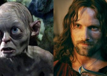 Andy Serkis as Gollum and Viggo Mortensen as Aragorn