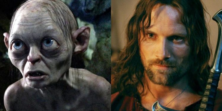 Andy Serkis as Gollum and Viggo Mortensen as Aragorn