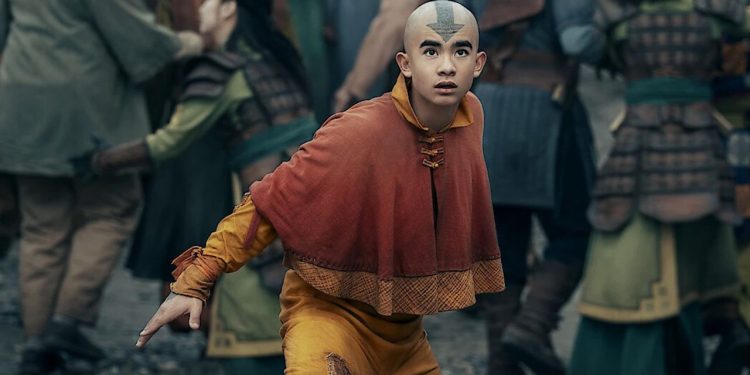 Aang stands poised ready for battle in The Last Airbender season 2